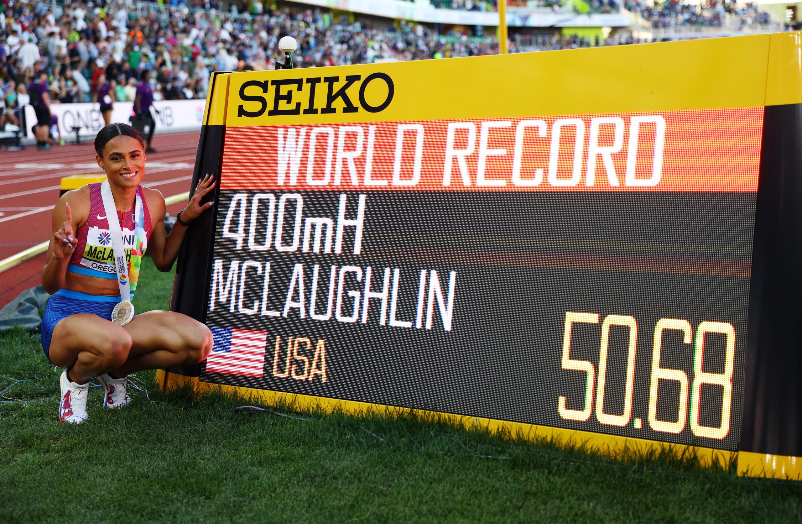 Athletics-Mighty McLaughlin shatters 400 metres hurdles world record