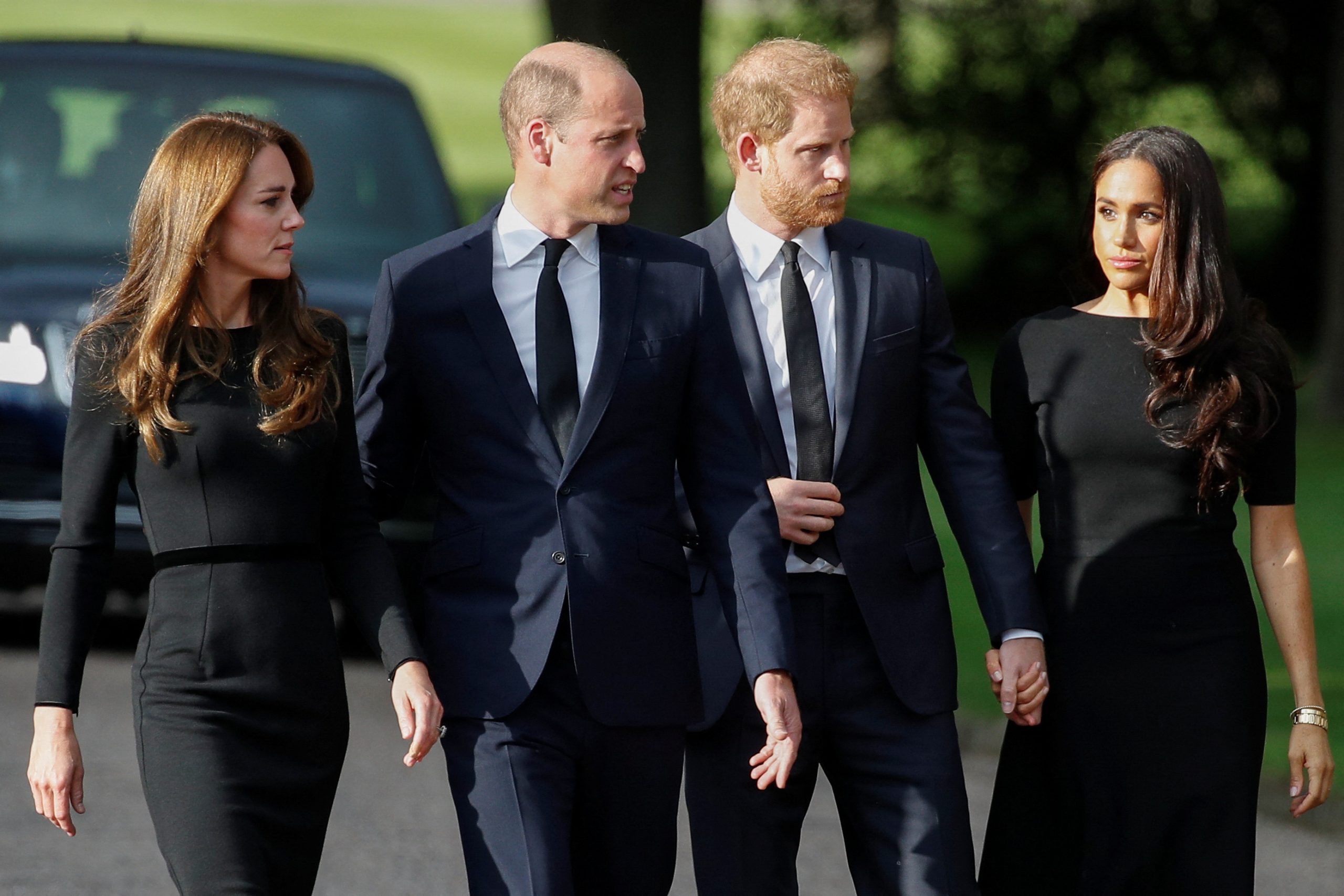 Prince Harry, Meghan join William and Kate on Windsor walkabout