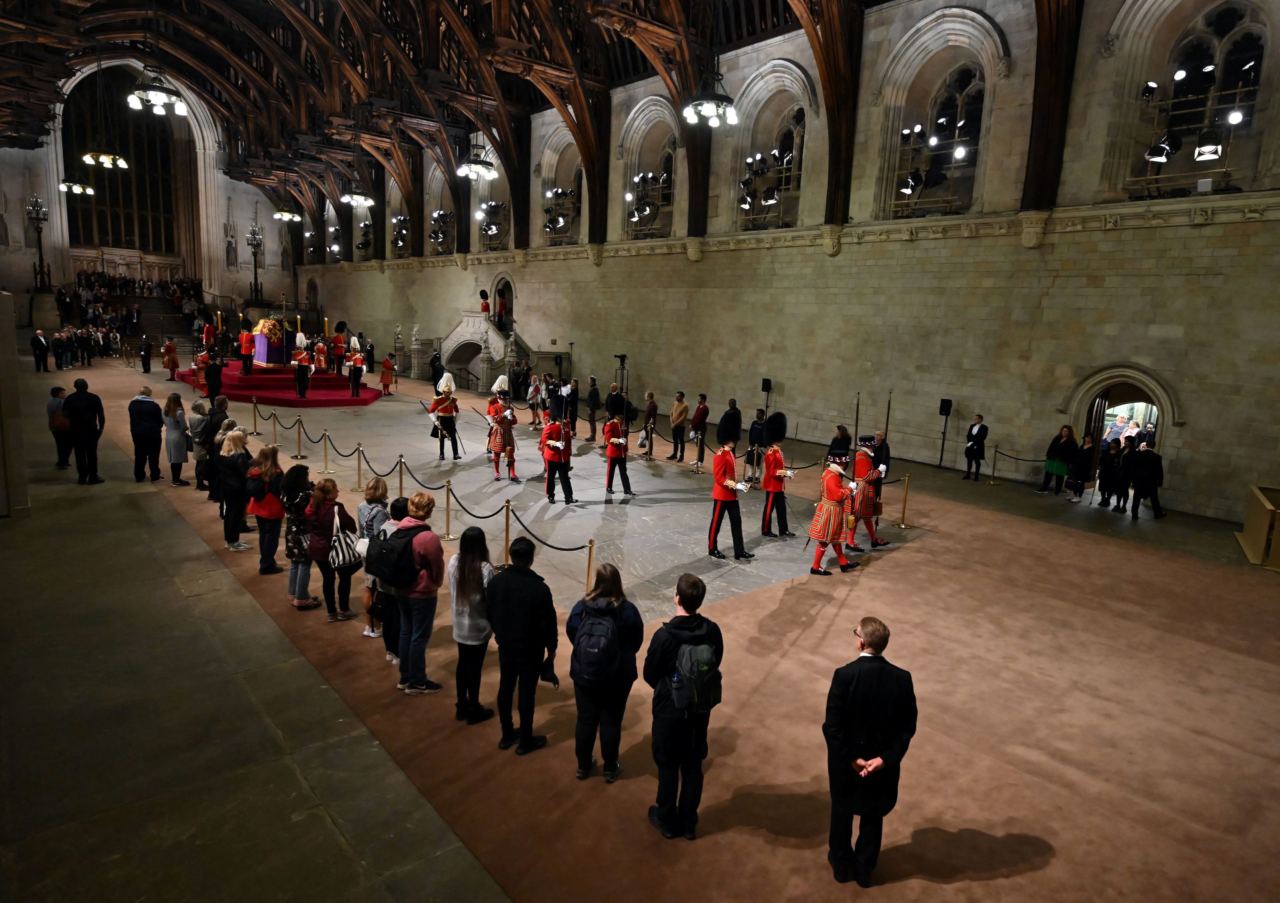 Mourners line up for miles to pay their respects to Queen Elizabeth ahead of Monday’s funeral